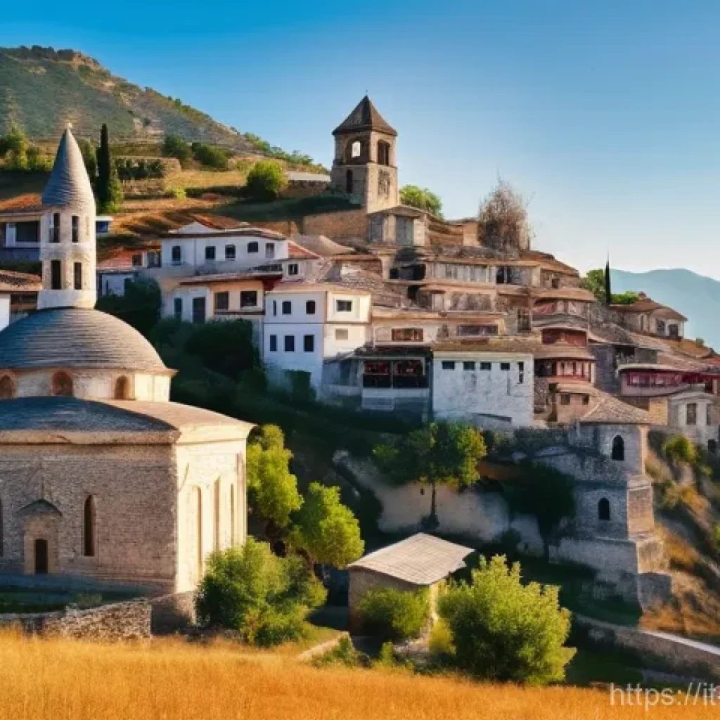 알바니아 종교 분포 - **Historical Coexistence in Berat:** A serene, wide-angle shot of the historic city of Berat, Albani...