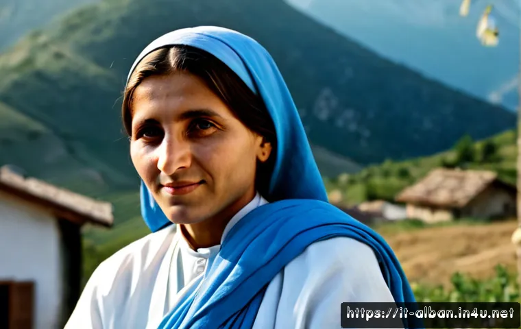 알바니아 유명 인물 - Photorealistic dignified portrait of Mother Teresa in her early humanitarian years, Albanian heritag...